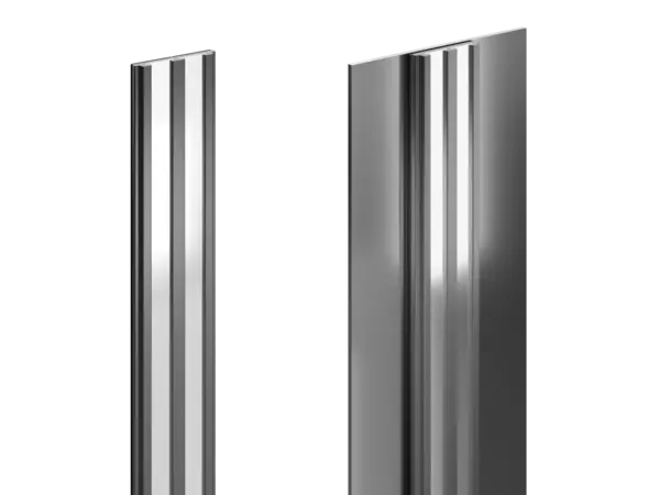 linke Abbildung: INWI X Magline Stromschiene – rechte Abbildung: Stromschiene montiert in Regalrückwand – flexible Stromschienenlösung von DWD Concepts