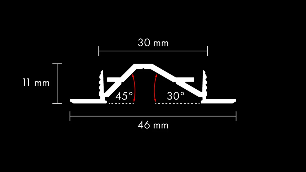 Querschnittszeichnung der LED-Lichtleiste MINI SIRIUS mit Abmessungen – technische Darstellung von DWD Concepts