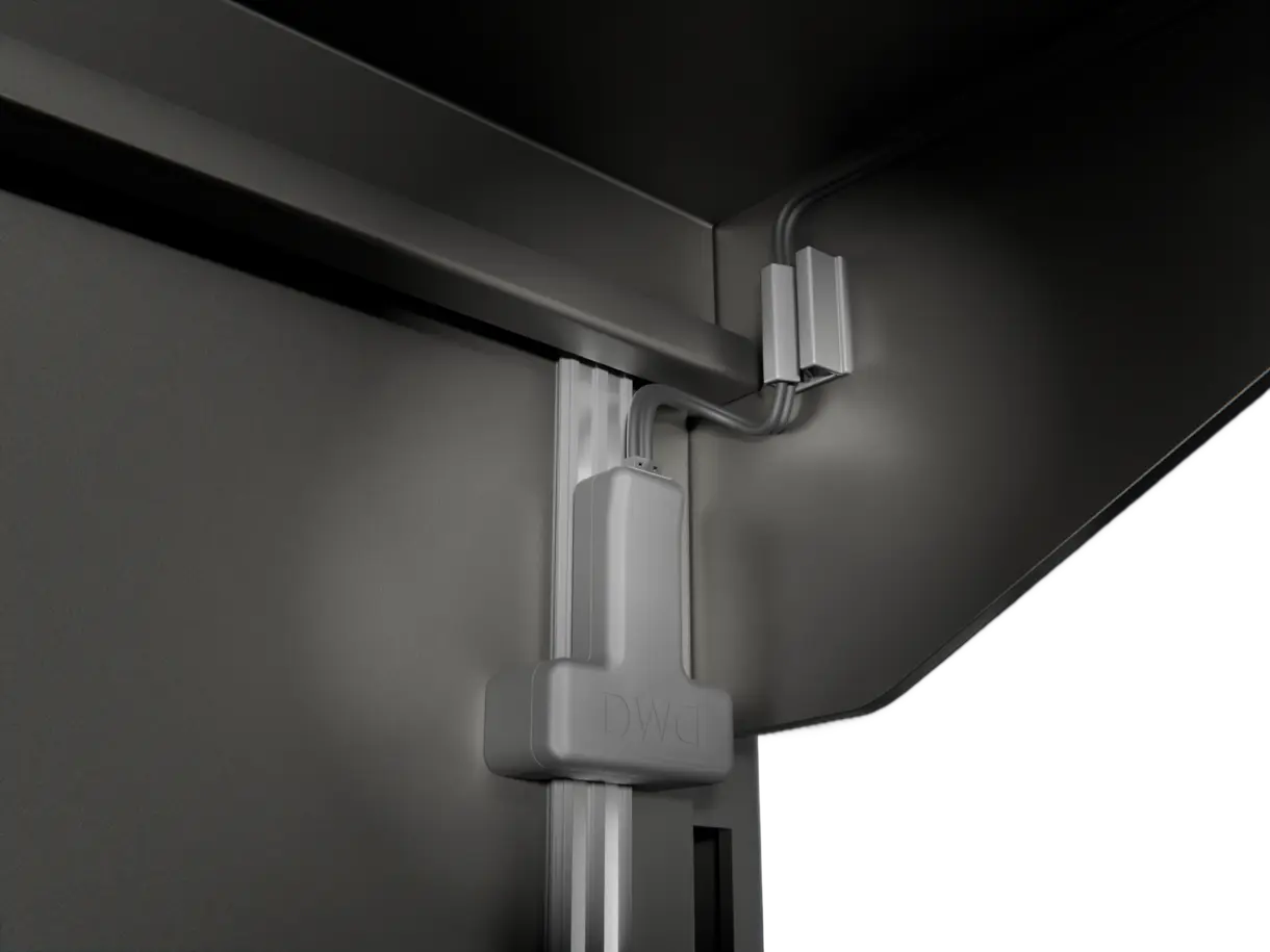 Montageposition des INWI Magplugs an der INWI Magline Stromschiene – magnetische Stromverbindung von DWD Concepts