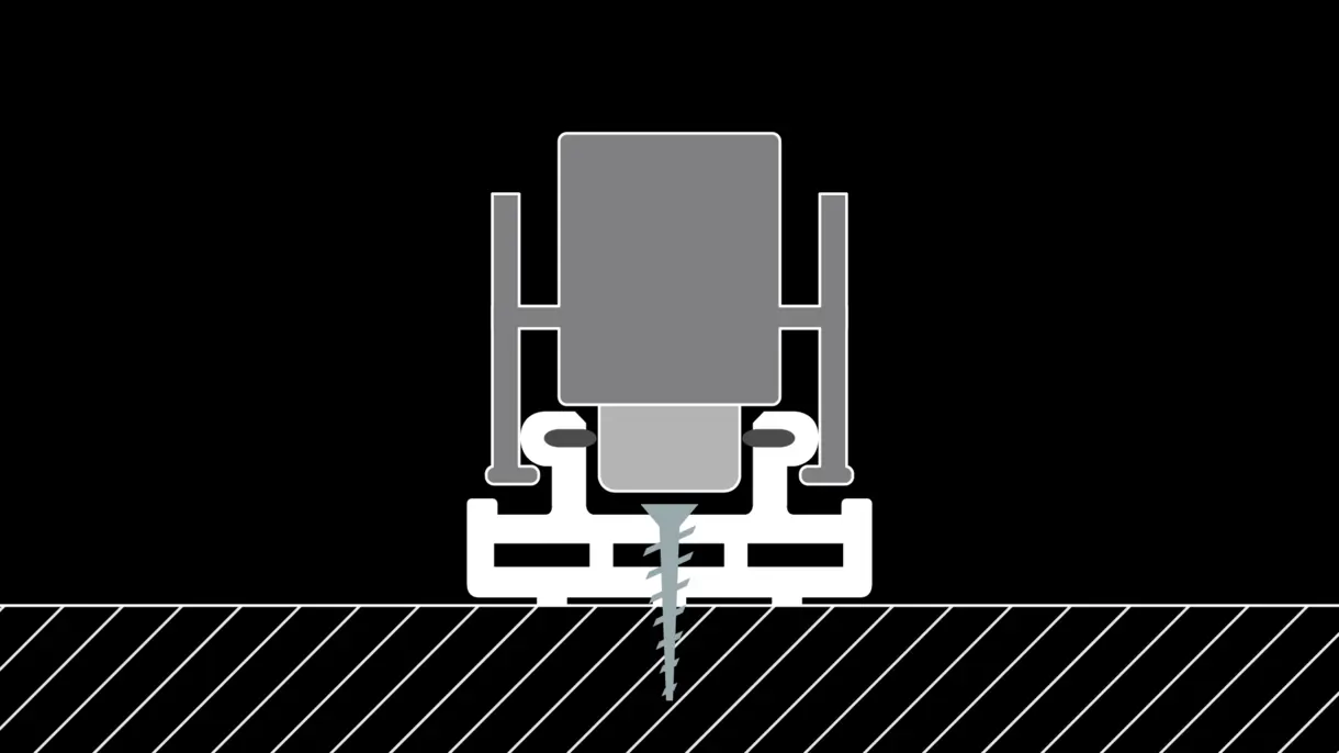 INWI X-line Stromschiene in angeschraubter Montage mit Clamp Plug von DWD Concepts – stabile LED-Stromzufuhr für Möbel-, POS- und Messebau.