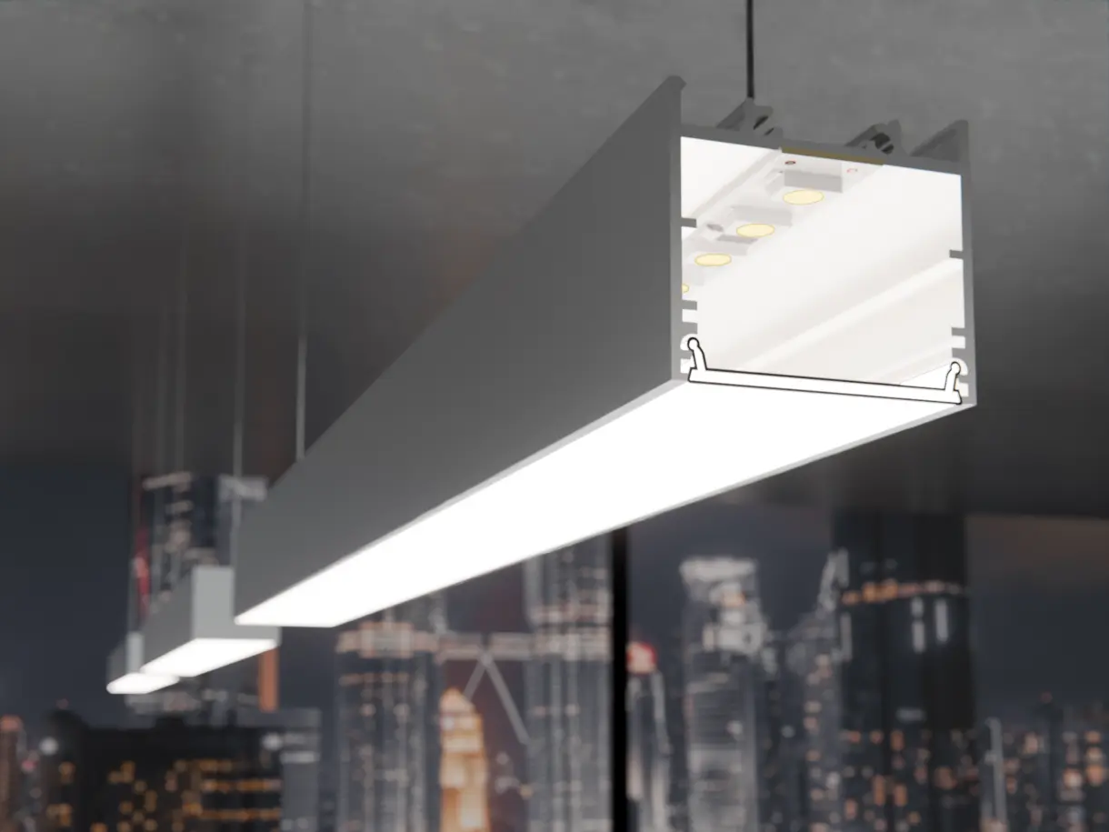 Einbausituation der LED-Lichtleiste ENSA in abgehängter Montage – elegante Deckenbeleuchtung von DWD Concepts