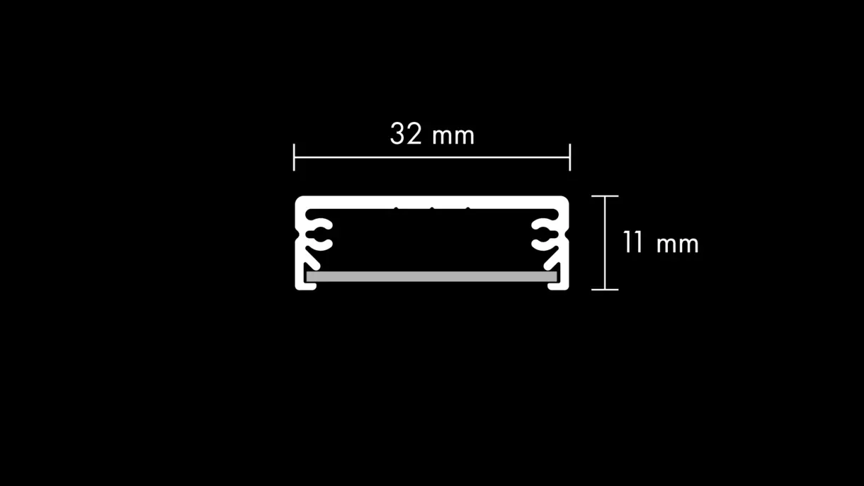 Querschnittszeichnung der LED-Lichtleiste PLANUS mit Diffusor und Abmessungen – technische Darstellung von DWD Concepts