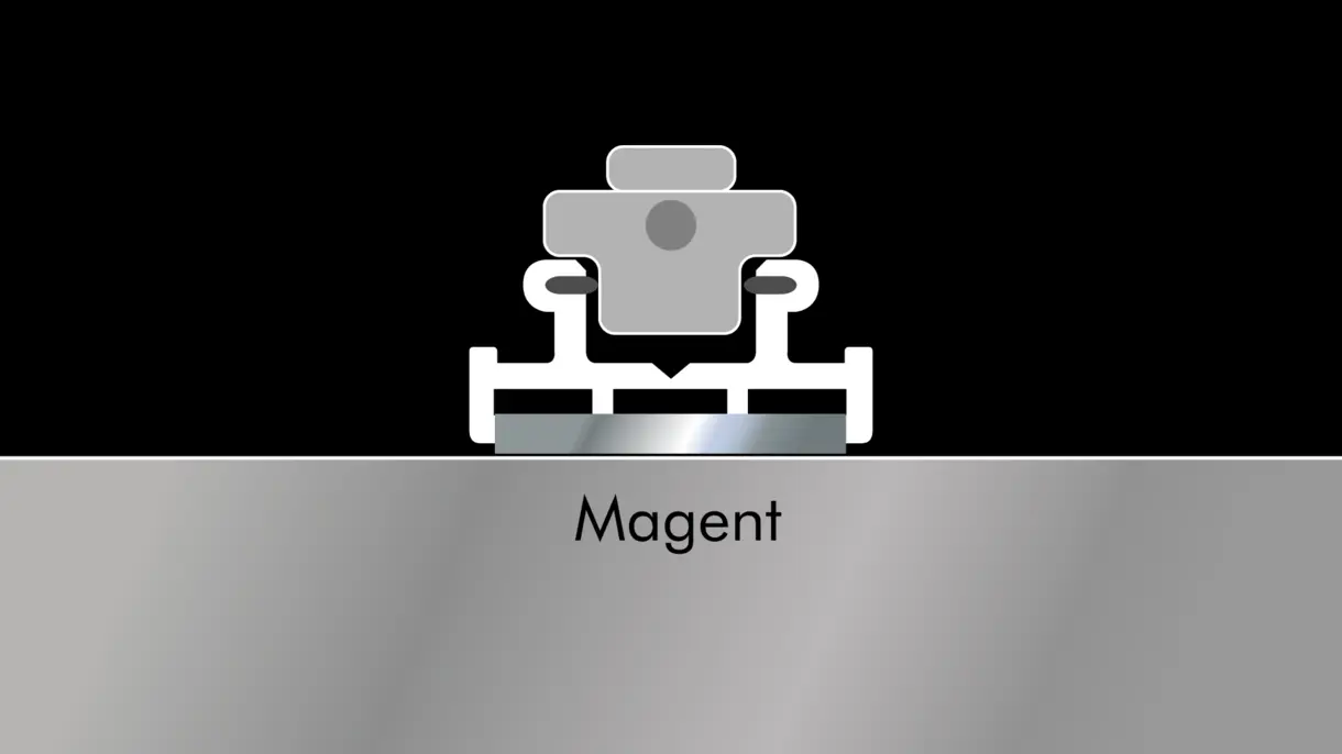 INWI X-line Stromschiene in magnetischer Aufbau-Montage mit Spin Plug von DWD Concepts – flexible LED-Stromzufuhr für Möbel-, POS- und Messebau.