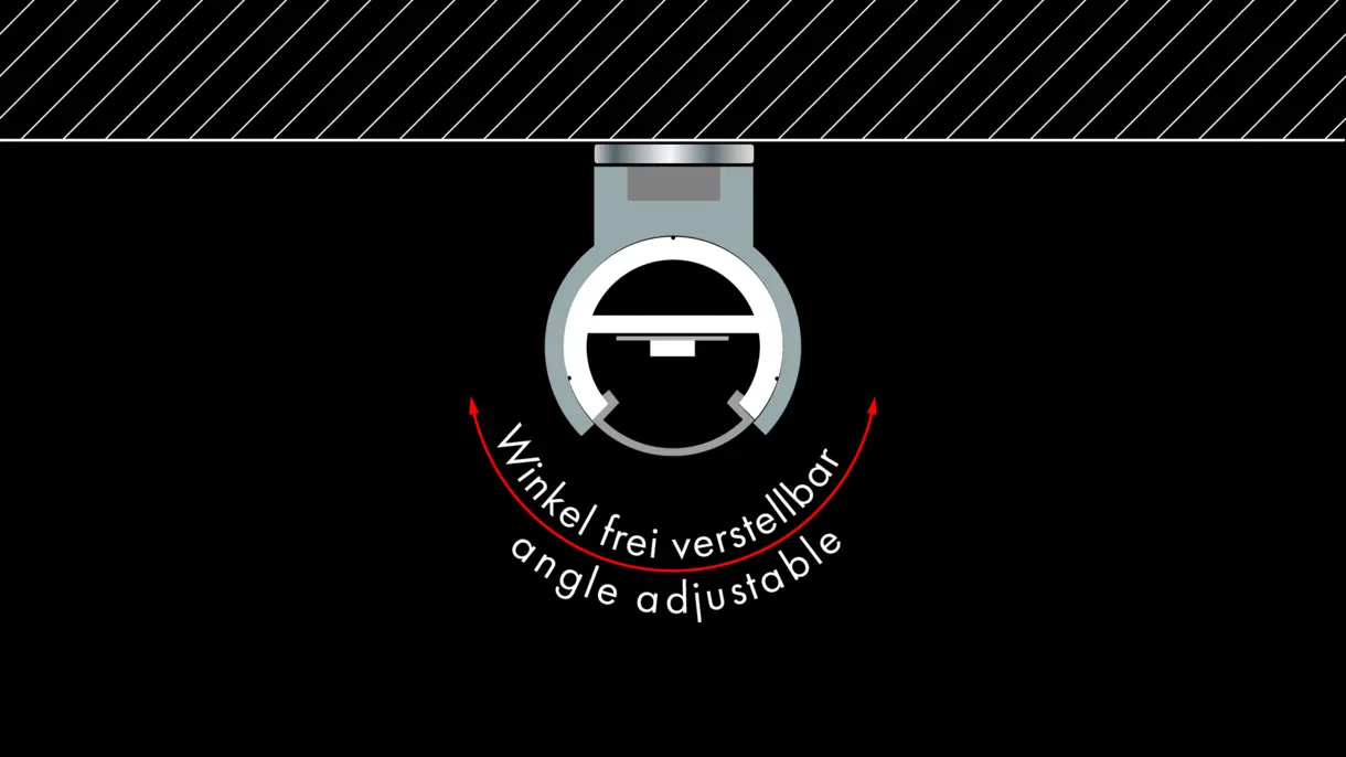 Querschnittszeichnung der LED-Lichtleiste GALLERY mit verstellbarem Abstrahlwinkel – flexible Lichtlösung von DWD Concepts