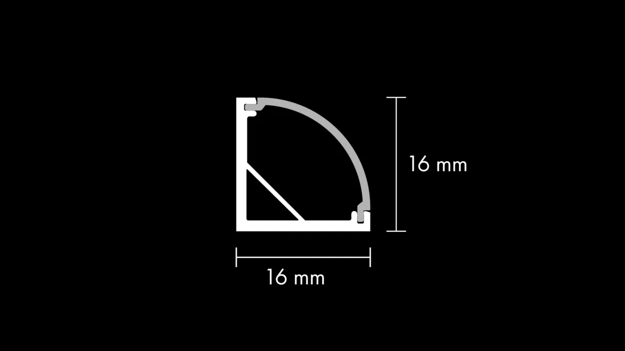 Querschnittszeichnung der LED-Lichtleiste TITA mit Diffusor und Abmessungen – technische Darstellung von DWD Concepts