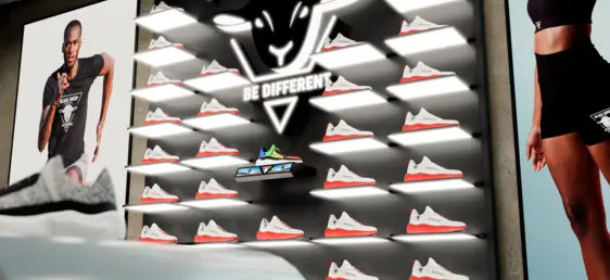 INWI Carry Lichtsystem zur Beleuchtung einer Sportschuhpräsentation im Sportladen.